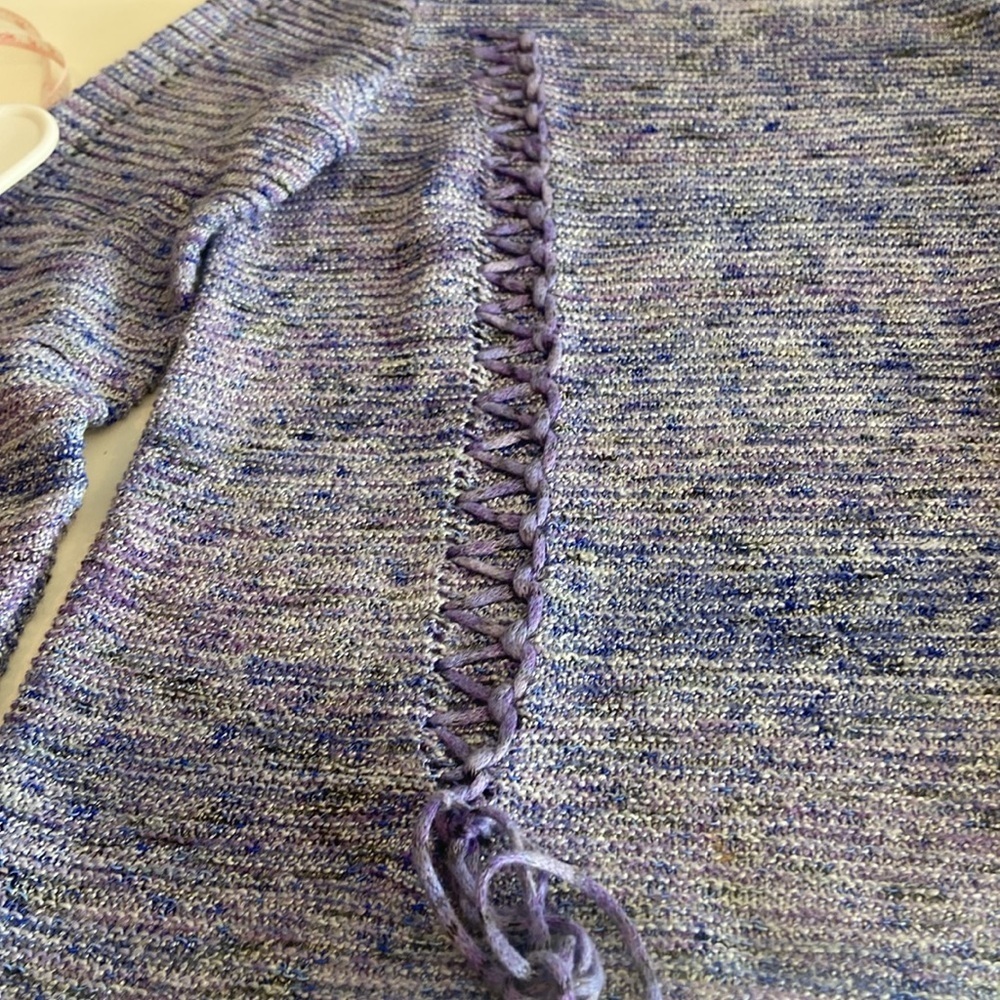 NIC +ZOE Womens Purple Long Sleeve Lace Up Knit Crew Neck Sweater Petite Petite - Picture 3 of 6
